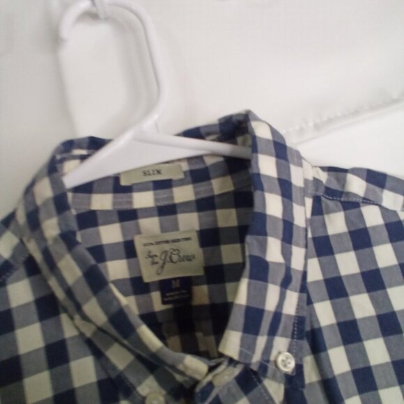 J Crew Shirt Men M Slim Button Down Long Sleeve Check Pattern Blue White - Picture 9 of 15